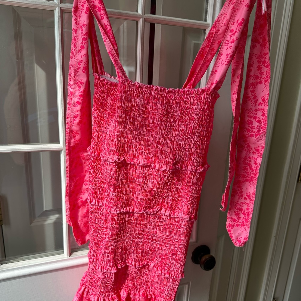 Women’s Pink Tiered Ruffle Ruched Cami Dress - Small